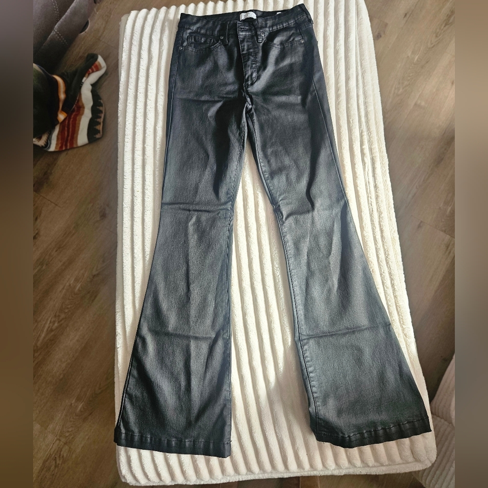 Women's Faux Leather Black Flared Jeans